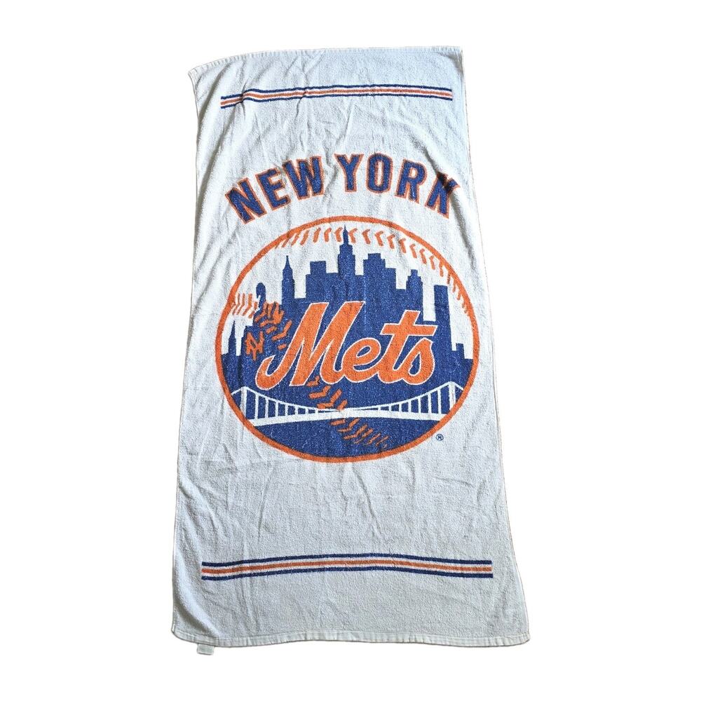 Vintage New York Mets Towel One Size White MLB Baseball Beach Bath Terry Fan